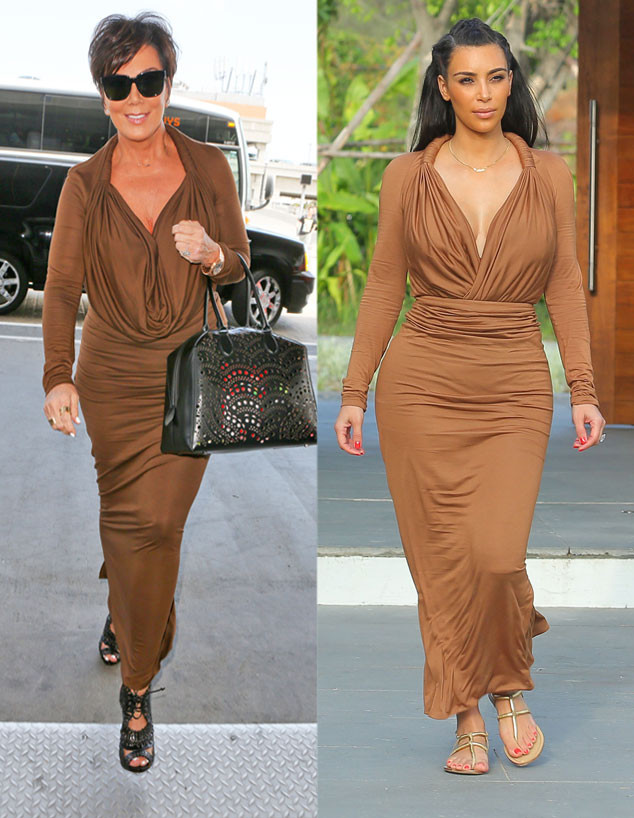 Kim Kardashian & Kris Jenner Wear the Same Plunging Blouse and Maxi